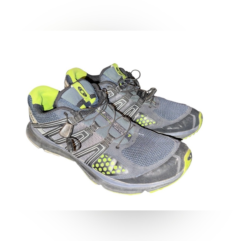 Salomon Men's Gray and Neon Green Trail Running Sneakers